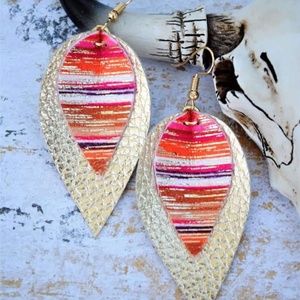 Vegan Leather Earrings-Gold & Serape Pinched Style